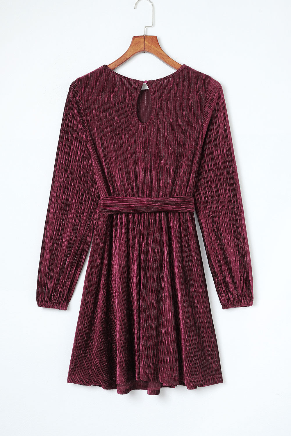 Green Crinkle Velvet Tie Waist Puff Sleeve Mini Dress