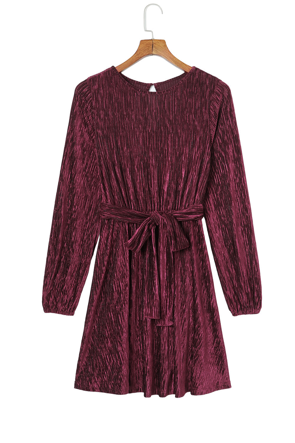 Green Crinkle Velvet Tie Waist Puff Sleeve Mini Dress