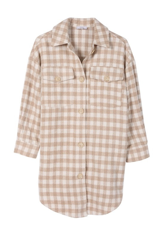 Checked Long Shacket - EmbraceU2 Coats & Jackets