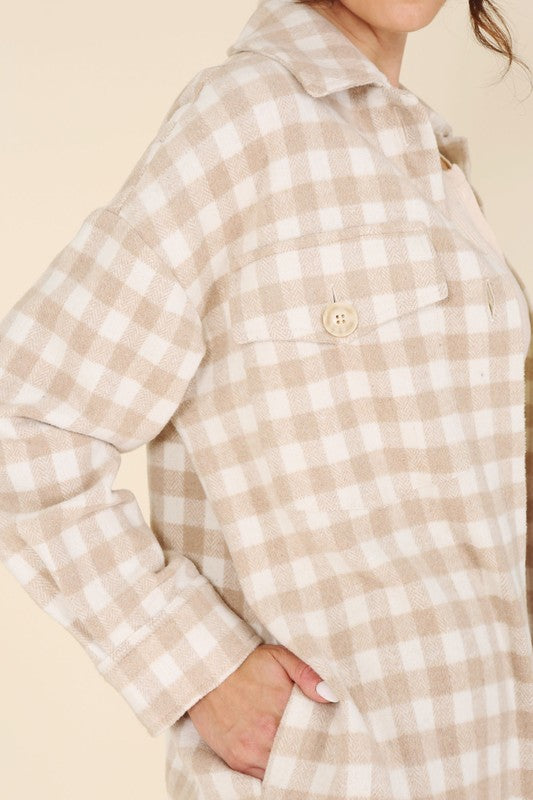 Checked Long Shacket - EmbraceU2 Coats & Jackets