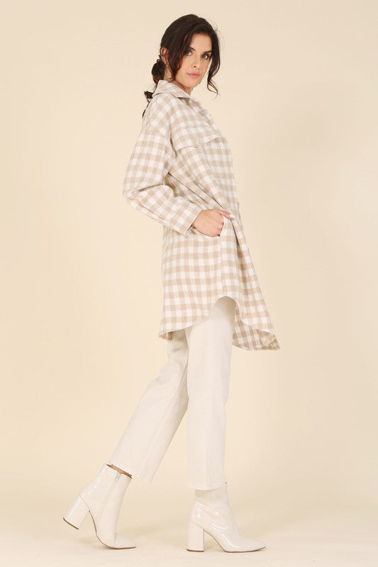 Checked Long Shacket - EmbraceU2 Coats & Jackets