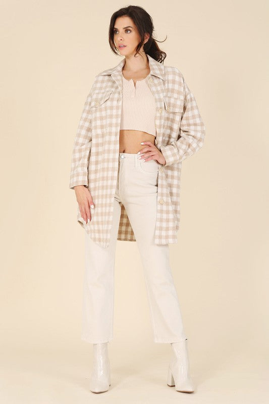 Checked Long Shacket - EmbraceU2 Coats & Jackets