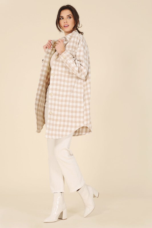 Checked Long Shacket - EmbraceU2 Coats & Jackets