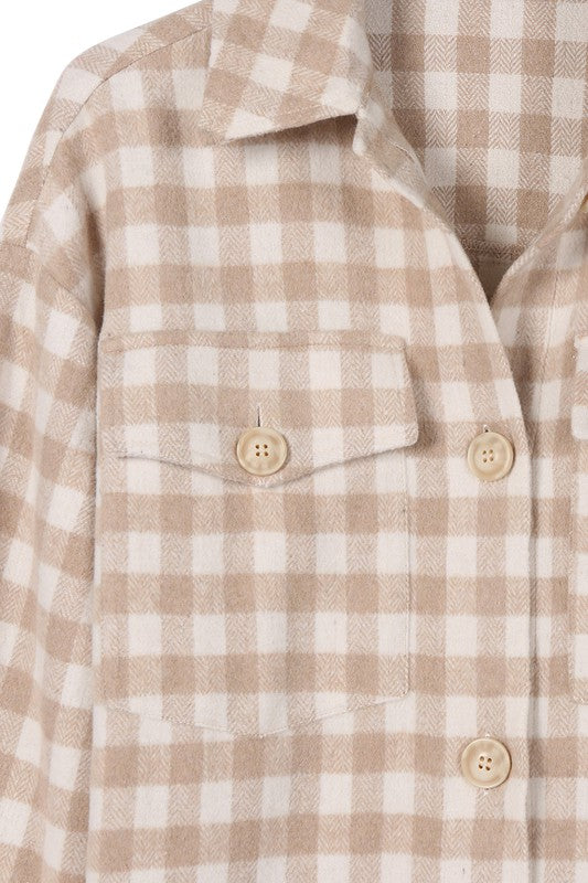 Checked Long Shacket - EmbraceU2 Coats & Jackets