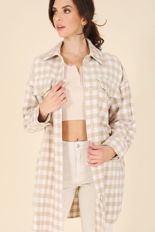 Checked Long Shacket - EmbraceU2 Coats & Jackets
