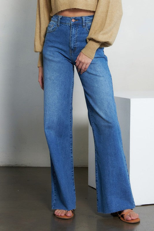 High-Rise Wide-Fit Tinted Wash Jeans - Classic 5-Pocket Style with Zip Fly