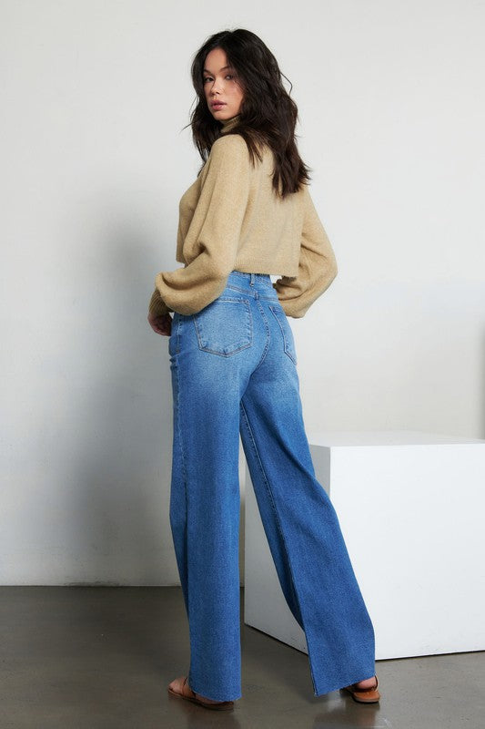High-Rise Wide-Fit Tinted Wash Jeans - Classic 5-Pocket Style with Zip Fly