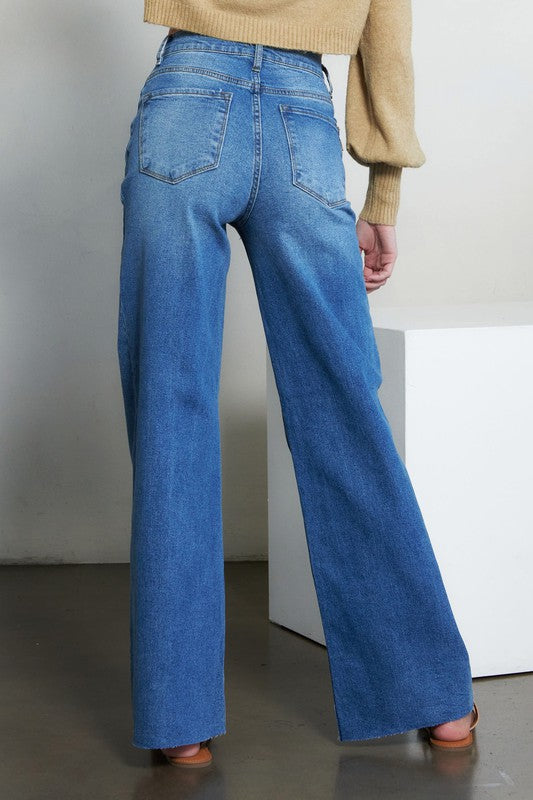 High-Rise Wide-Fit Tinted Wash Jeans - Classic 5-Pocket Style with Zip Fly