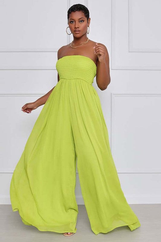 STRAPLESS WIDE LEG SUMMER JUMPSUIT