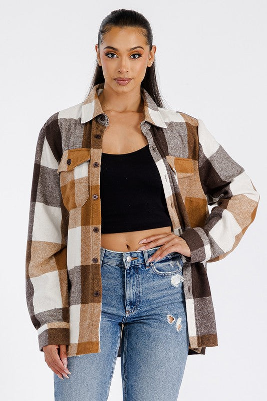CozyChic™ Women's Fall Flannel Fusion: The Ultimate Brushed Shacket for Effortless Style and Comfort