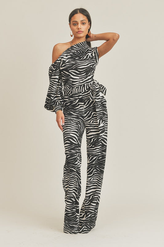 One Shoulder Zebra Print Jumpsuit - EmbraceU2